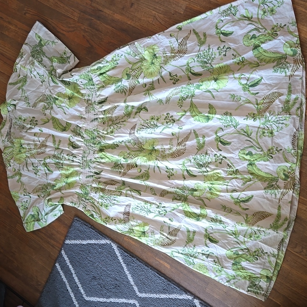 Talbots White Midi Dress with Green and Brown Leaf Print - Picture 8 of 8
